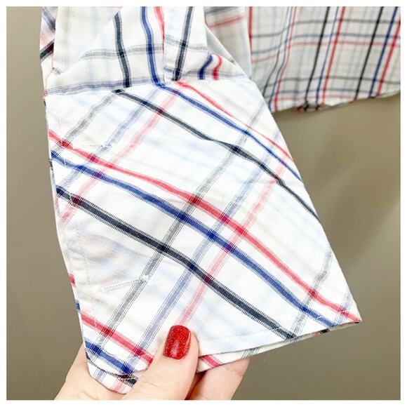 Ben Sherman Plaid Button Down White/Red/Blue Long Sleeve Shirt - Picture 9 of 11